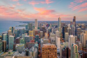 Chicago downtown skyline cityscape of Illinois, USA