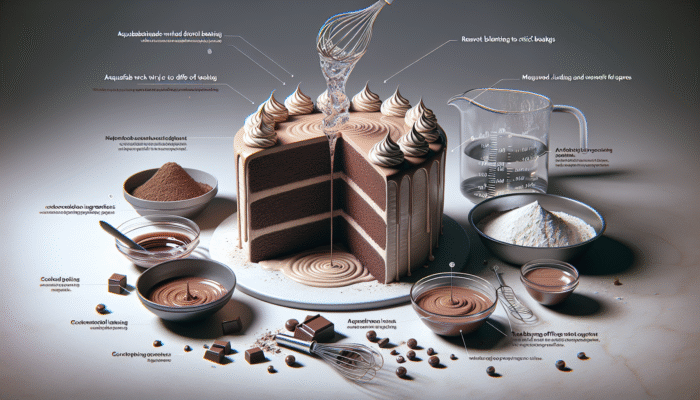 Delicious vegan chocolate cake made with aquafaba, gently mixed to achieve an airy texture and harmonious flavors.