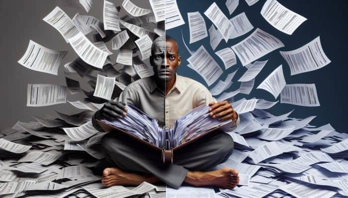 Understanding Debt Consolidation: A Comprehensive Guide | DCL Delving into Debt Consolidation: A visual representation of a person consolidating multiple bills into one folder, symbolising financial relief and clarity.