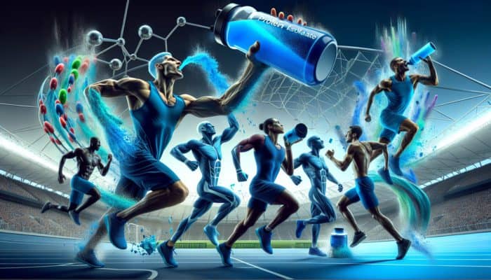 Athletes in Rio and London enjoying blue whey protein isolate, promoting post-workout recovery.