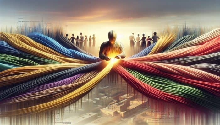 Printable Debt Consolidation Planning Worksheets | DCL Visual representation of debt consolidation, illustrated by merging colorful threads into a golden thread, alongside financial charts.