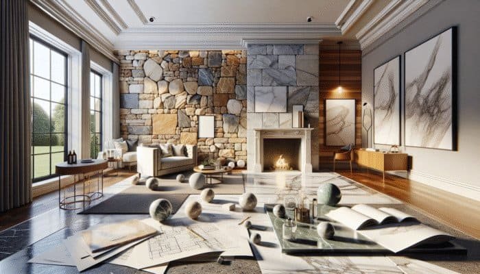 UK home interior featuring sandstone, slate, and marble, maintained by LTP's pH-neutral cleaners, showcasing their natural beauty.