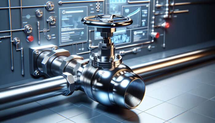Modern ball valve featuring a shiny, corrosion-resistant sphere and a quarter-turn handle, integrated into a residential plumbing system.