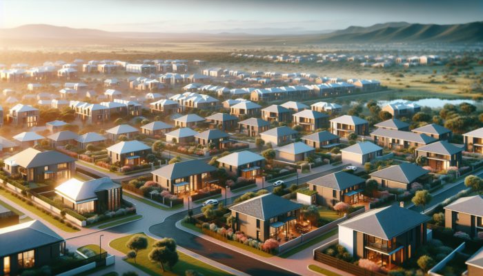 Aerial view of Boksburg's affordable neighborhoods showcasing modern homes and lively community spaces.