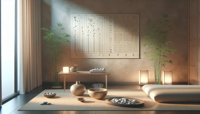 An acupuncture session set in a serene environment, highlighting modern insurance documents and charts.