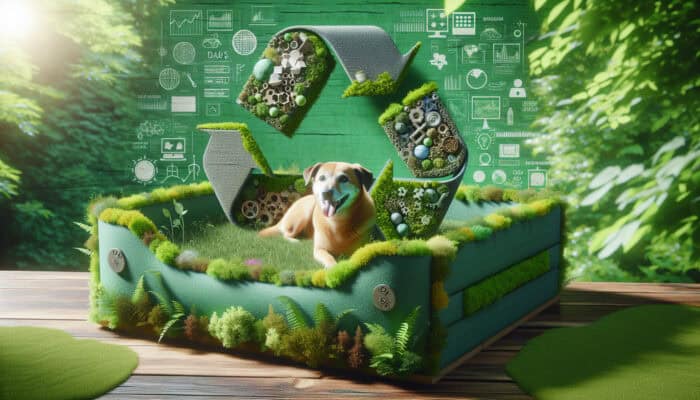 Comfortable pet bed made from recycled materials set against a vibrant green backdrop, symbolising eco-friendliness.
