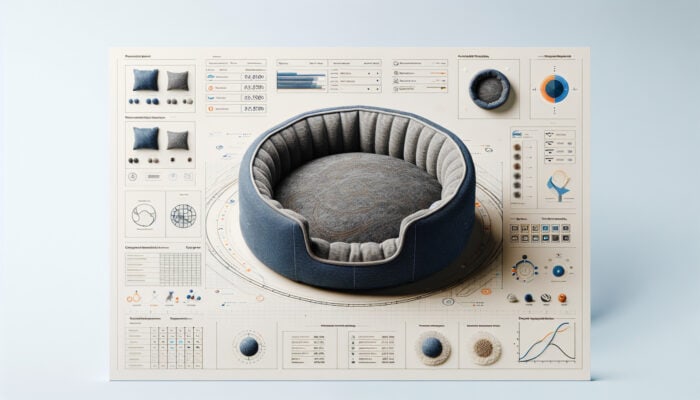 A stylish pet bed made from recycled denim and bamboo, combining modern design with sustainability, soft and hypoallergenic.