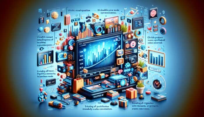 A vibrant digital interface featuring a shoppable video with clickable product icons, enhancing sales conversion.