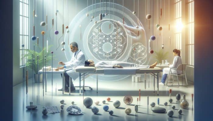 A peaceful NHS clinic offering acupuncture integrated with fertility treatments, symbolising holistic care.