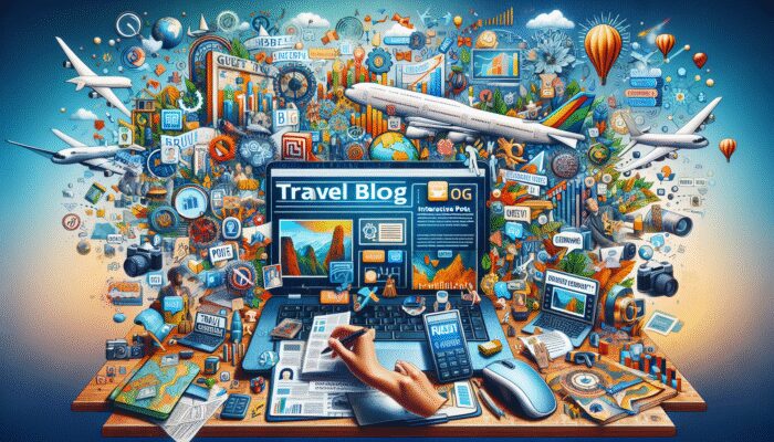 A travel blog interface featuring expert guest posts, webinars, and an engaged community, boosting credibility and visibility.
