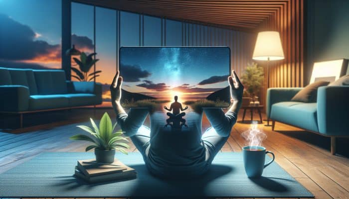 A UK user analyzes mood data on a smartphone app, plans self-care after noticing mood drops post long workdays.