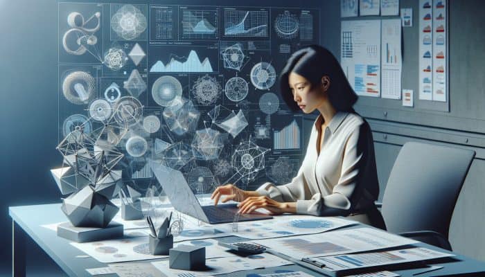 Debt Consolidation Loan Debt-to-Income Ratios: UK Guide | DCL A person in a modern office analysing financial charts on debt consolidation loans and DTI ratios with a calculator and laptop.